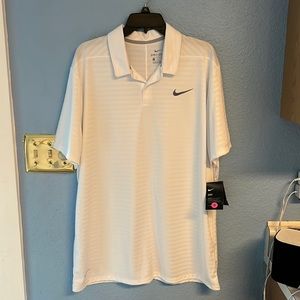 Nike Mens xl polo type shirt striped white dry fit.  New with tags